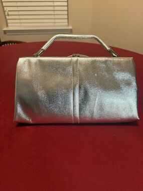 Metallic Silver Top-Handle Evening Clutch